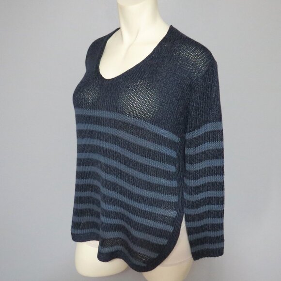 Downing Studio Navy & Gray Striped Open-Knit Sweater Women's Size 2x - Picture 3 of 7